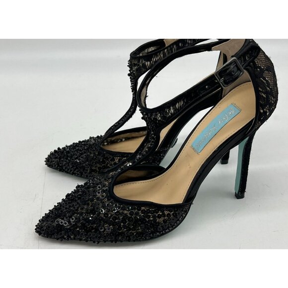 Betsy Johnson Womens Eliza Sequined D-orsay Pumps 6.5M Black T-Strap Pointed Toe - Picture 11 of 15